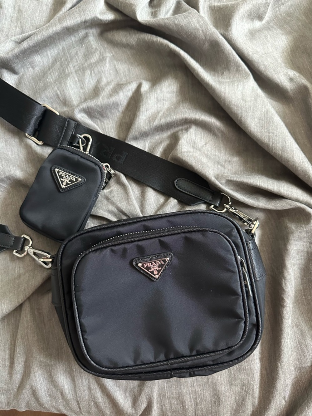 Prada Black Nylon Belt Bag with Detachable Mini Pouch